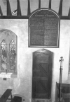 Memorial window to Cicely Laura Miller, the priest's door and the decalogue