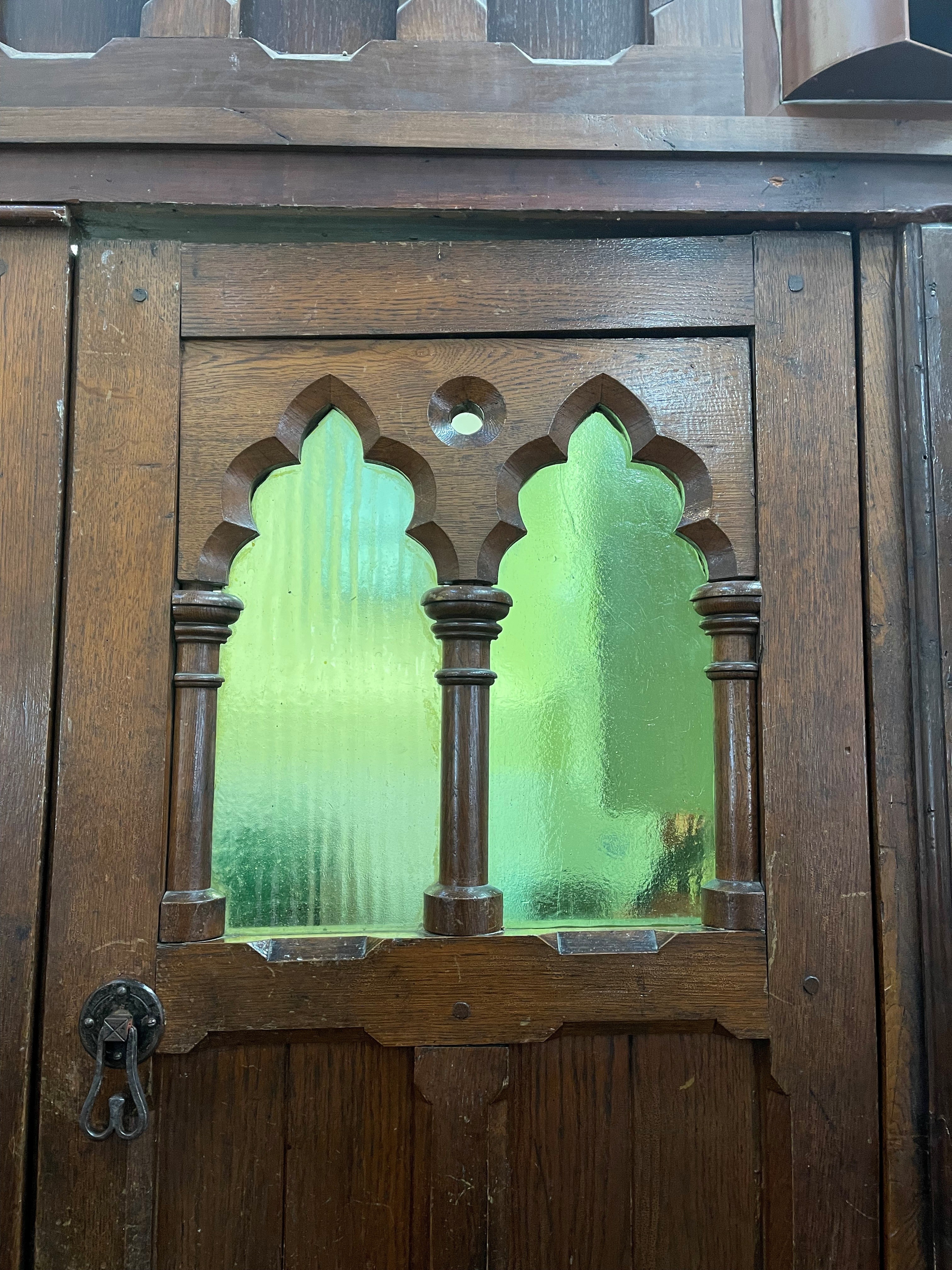 Replaced glass at the rear of the church.
